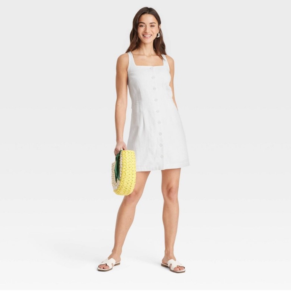 White Linen Button-Down Dress